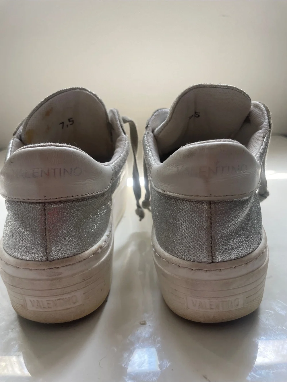 Valentino Women's Silver Glitter Lace-Up Sneakers